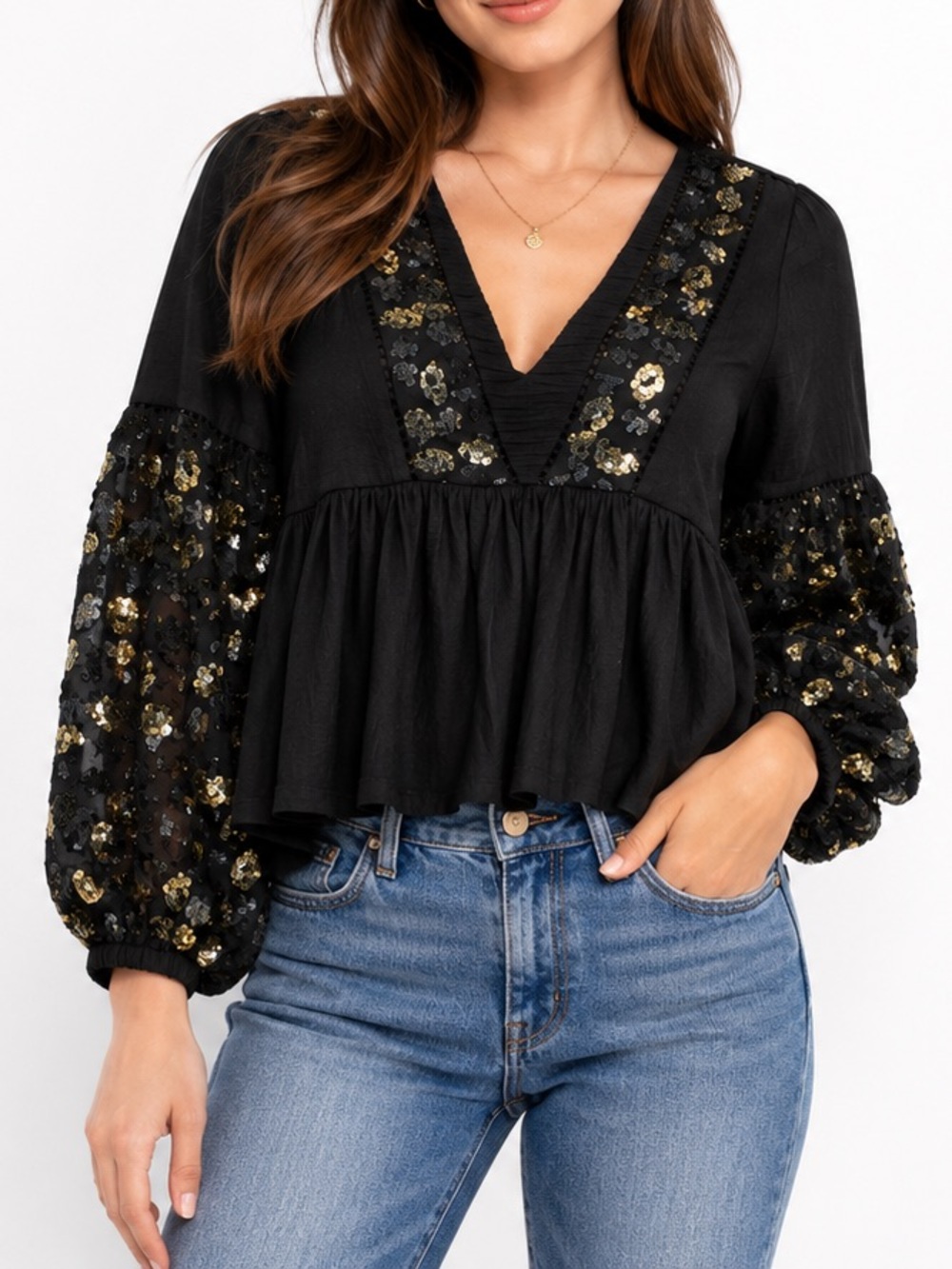 Anthropologie Women’s Medium New with Tags Black Top - Sequin Details